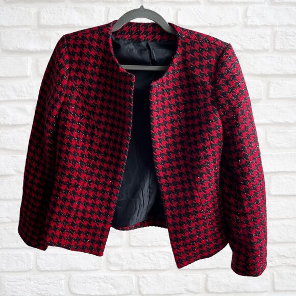 Custom Tailored Women’s Red & Black Suit Jacket | Shimmer Blazer Medium - Picture 1 of 7